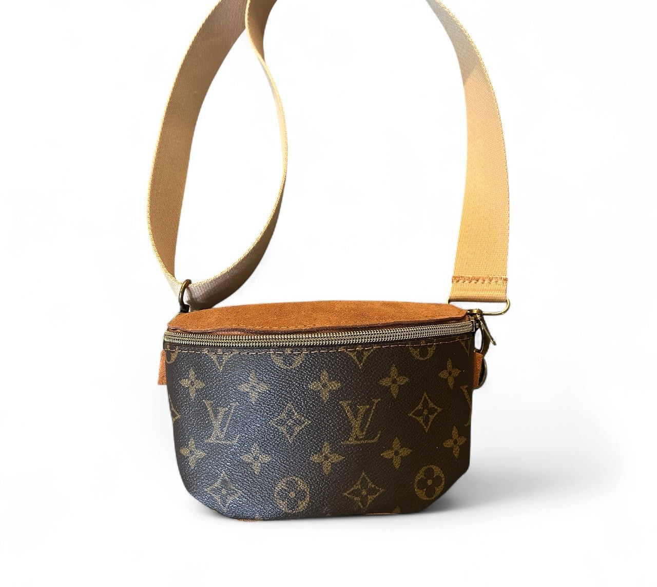 Upcycled LV and Suede Sling Bag - Small