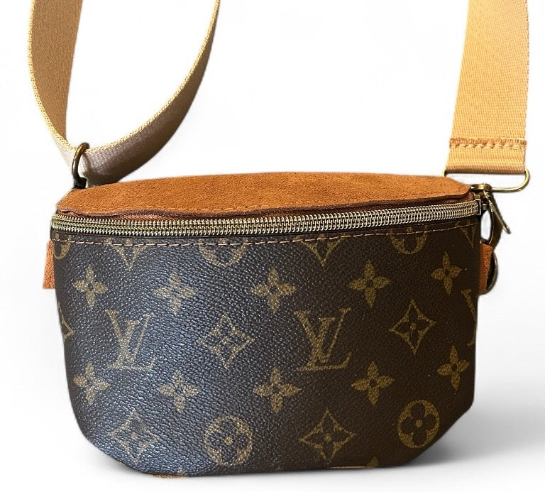 Upcycled LV and Suede Sling Bag Large